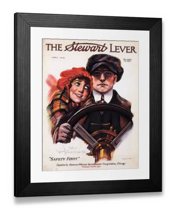 Framed Print : The Stewart Lever 1910s USA driving mens womens magazines mens cars Framed Print : The Stewart Lever 1910s USA driving mens womens magazines mens cars