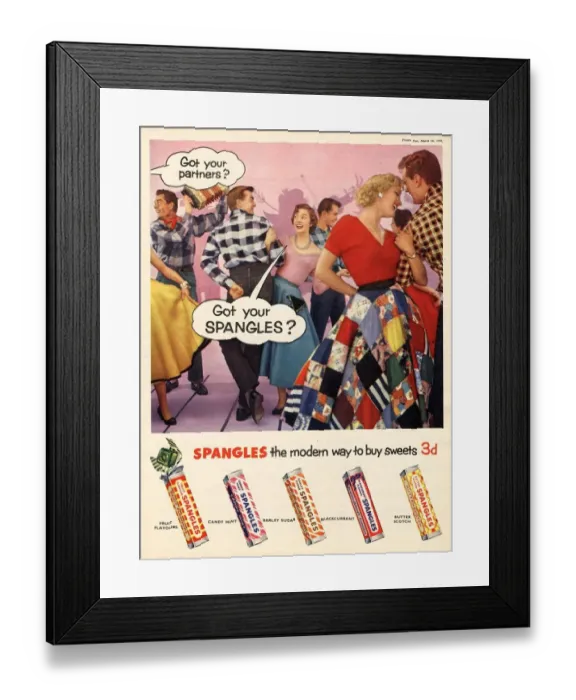Framed Print : Spangles 1956 1950s UK sweets party dancing Framed Print : Spangles 1956 1950s UK sweets party dancing