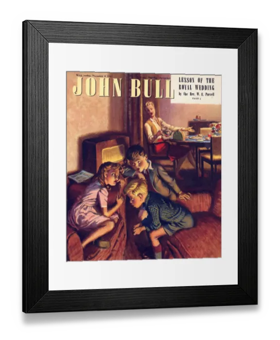 Framed Print : John Bull 1947 1940s UK teatime tea time listening to the radios mothers magazines family Framed Print : John Bull 1947 1940s UK teatime tea time listening to the radios mothers magazines family