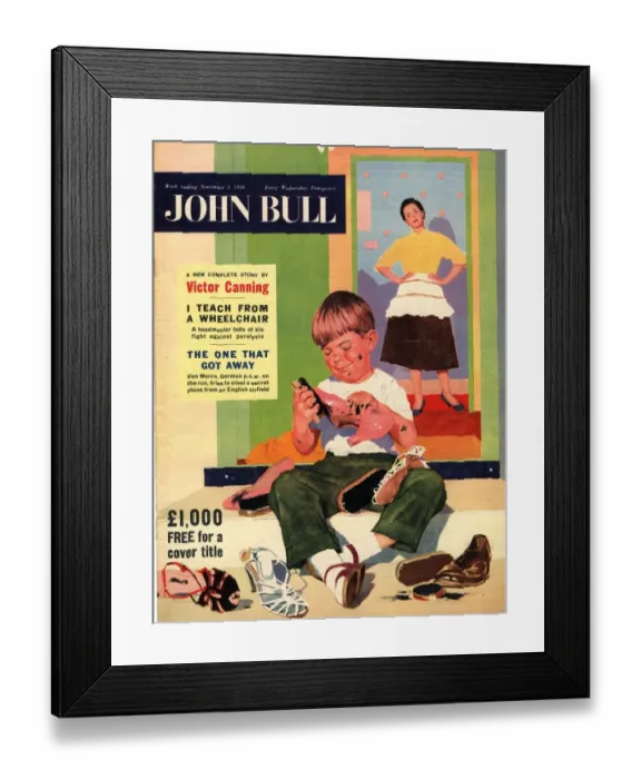 Framed Print : John Bull 1956 1950s UK polishing shoes cleaning housewives housewife products magazines