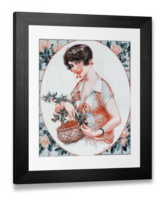 Framed Print : Le Sourire 1929 1920s France womens portraits flowers berries cherries illustrations Framed Print : Le Sourire 1929 1920s France womens portraits flowers berries cherries illustrations
