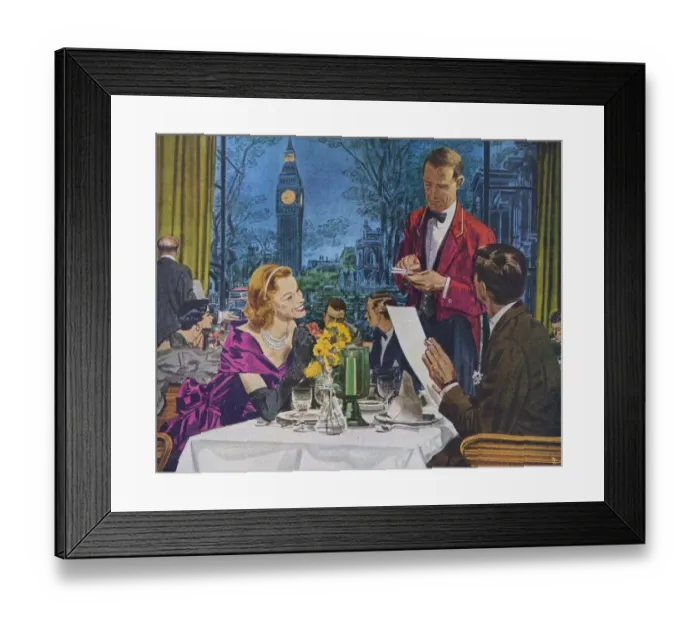 Framed Print : Pan Am, Pan American 1950s USA london big ben restaurants waiters dining Framed Print : Pan Am, Pan American 1950s USA london big ben restaurants waiters dining