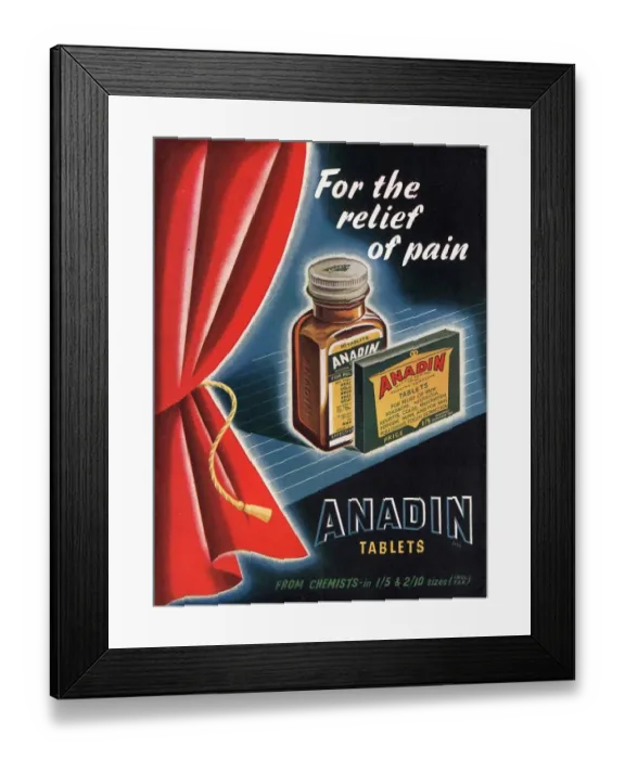 Framed Print : Anadin 1940s UK medicine tablets medical Framed Print : Anadin 1940s UK medicine tablets medical