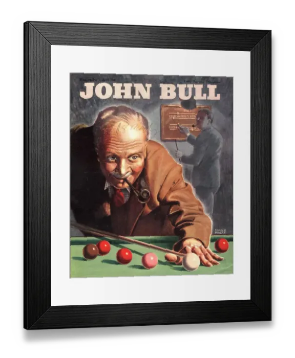 Framed Print : John Bull 1946 1940s UK snooker billiards pipes games magazines
