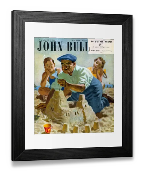 Framed Print : John Bull 1948 1940s UK holidays expressions sand castles flags bored beaches seaside Framed Print : John Bull 1948 1940s UK holidays expressions sand castles flags bored beaches seaside
