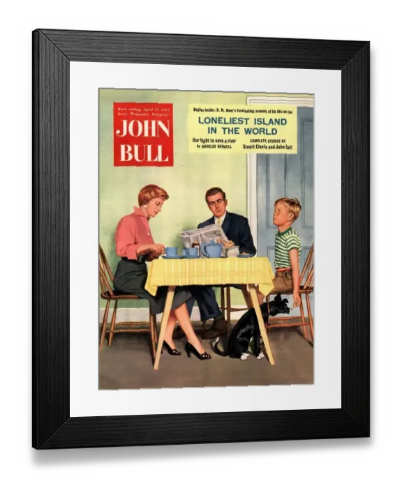 Framed Print : John Bull 1950s UK dogs tea time eating magazines Framed Print : John Bull 1950s UK dogs tea time eating magazines