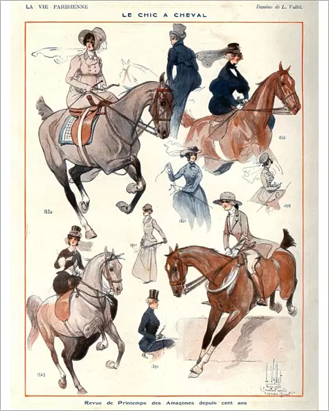 La Vie Parisienne 1922 1920s France L Vallet illustrations horses women woman riding