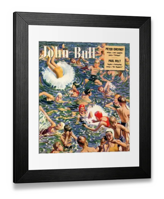 Framed Print : John Bull 1949 1940s UK swimming magazines