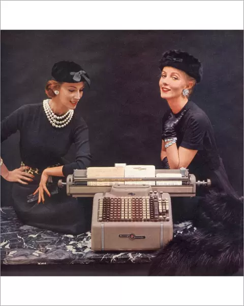 1950s USA burroughs sensimatic adding machines equipment womens hats secretaries