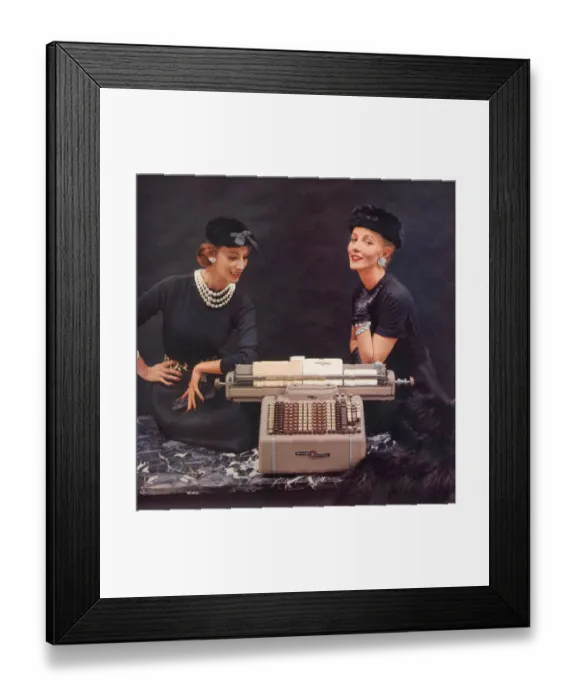 Framed Print : 1950s USA burroughs sensimatic adding machines equipment womens hats secretaries