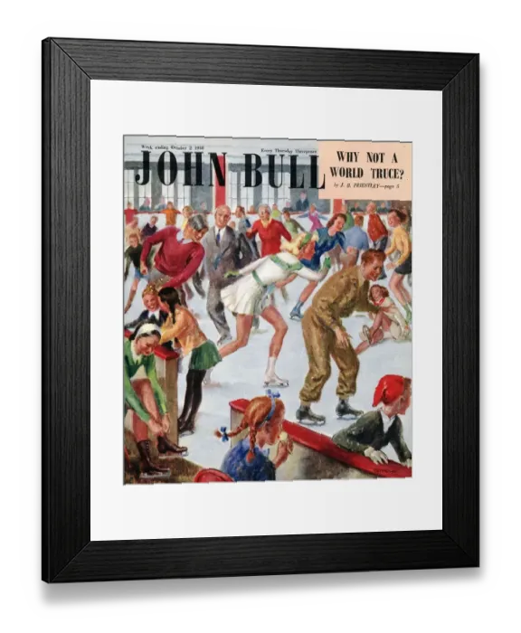 Framed Print : John Bull 1948 1940s UK snow ice skating winter seasons magazines