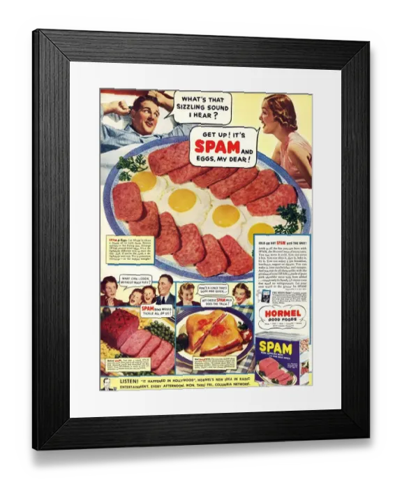 Framed Print : Spam 1960s USA Hormel meat tinned disgusting food breakfasts meals meals canned cans Framed Print : Spam 1960s USA Hormel meat tinned disgusting food breakfasts meals meals canned cans