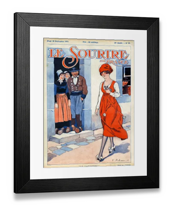 Framed Print : Le Sourire 1917 1910s France cc magazines youth walking watching