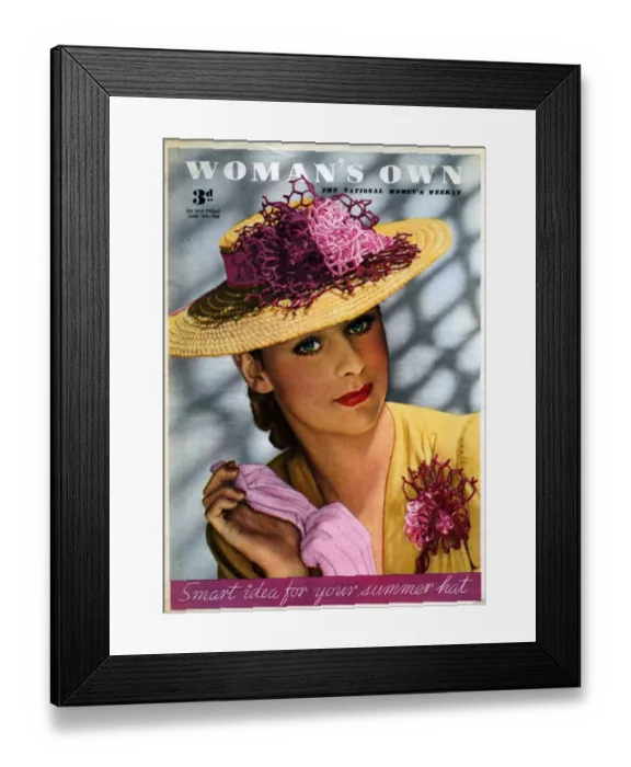 Framed Print : Womans Own 1945 1940s UK womens hats portraits magazines womans