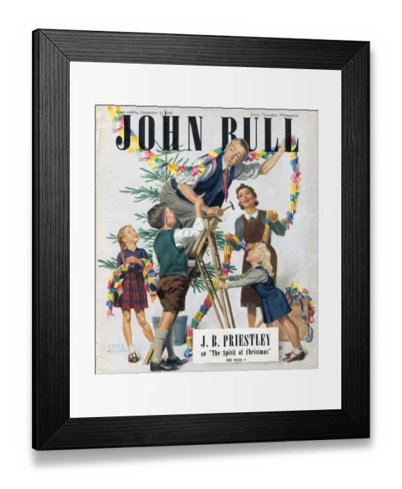 Framed Print : John Bull 1946 1940s UK decorations trees paper chains magazines