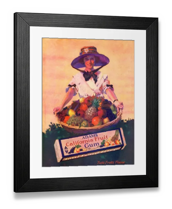 Framed Print : Adams California Fruit Gum 1910s USA chewing gum sweets fruit harvest Framed Print : Adams California Fruit Gum 1910s USA chewing gum sweets fruit harvest