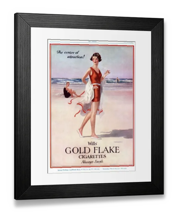Framed Print : Wills Gold Flake 1920s UK wills smoking cigarettes swimwear womens holidays beaches Framed Print : Wills Gold Flake 1920s UK wills smoking cigarettes swimwear womens holidays beaches