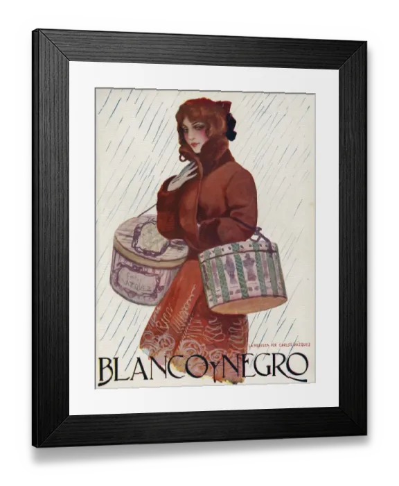 Framed Print : Blanco y Negro 1921 1920s Spain shopping hats coats raining cc Framed Print : Blanco y Negro 1921 1920s Spain shopping hats coats raining cc