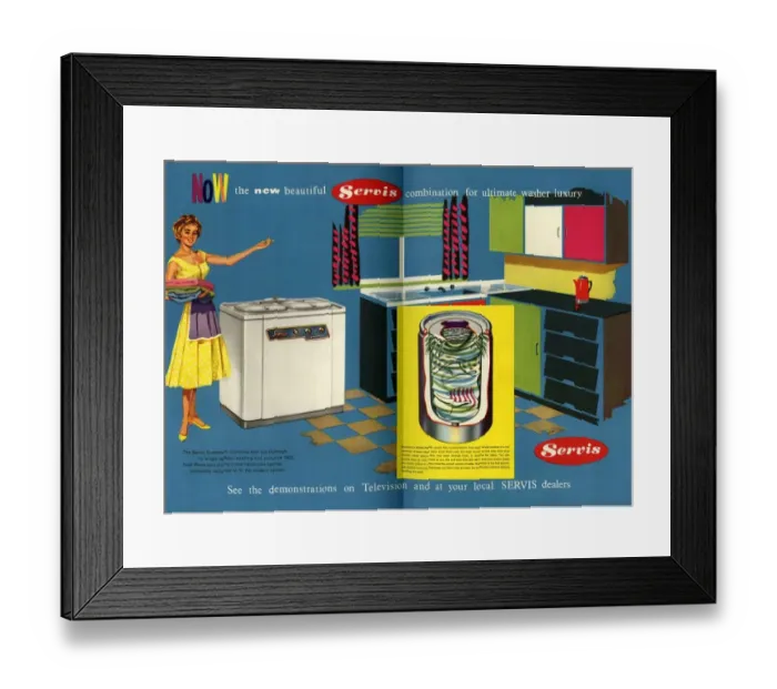 Framed Print : Servis 1950s UK washing machines housewives housewife kitchens woman women Framed Print : Servis 1950s UK washing machines housewives housewife kitchens woman women