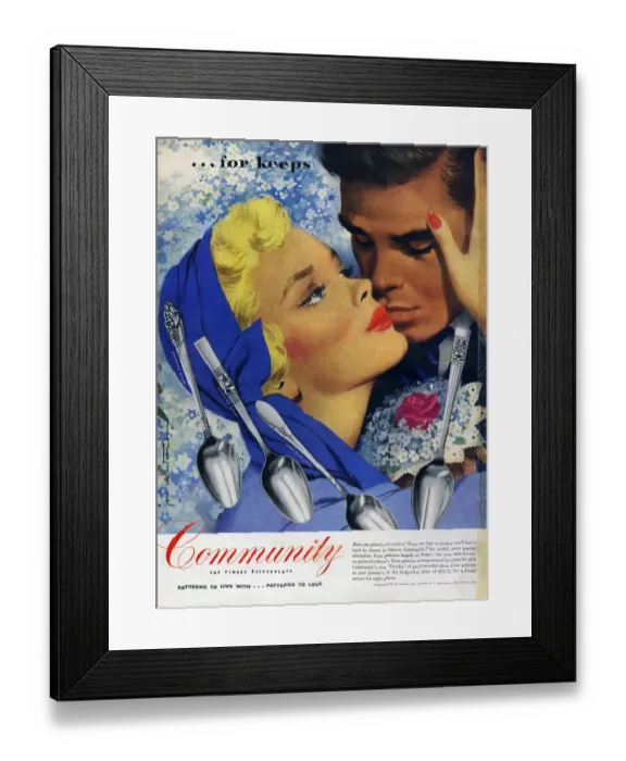 Framed Print : Community Cutlery 1951 1950s USA kissing kisses