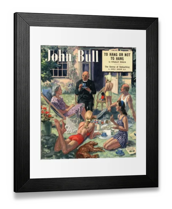 Framed Print : John Bull 1949 1940s UK vicars tea priests gardening picnics children magazines