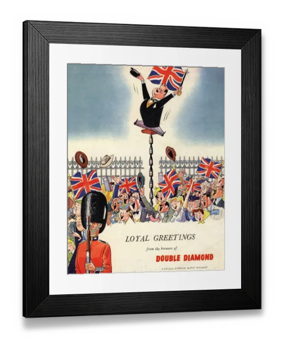 Framed Print : 1953 1950s UK double diamond coronation union jack flags