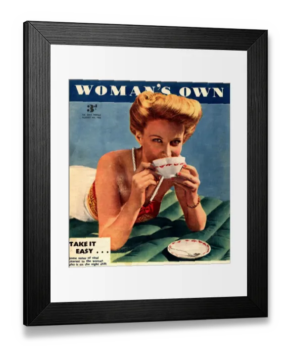 Framed Print : Womans Own 1953 1950s UK drinking tea relaxing Framed Print : Womans Own 1953 1950s UK drinking tea relaxing