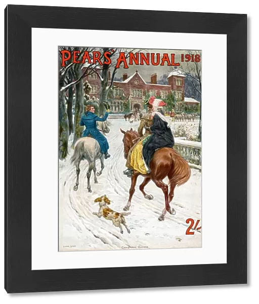 Pears Annual 1918 1910s UK cc winter snow horses riding dogs