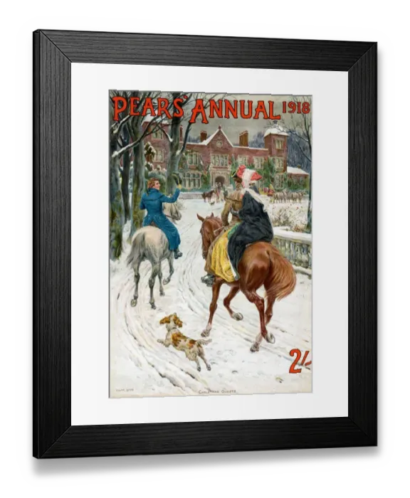 Framed Print : Pears Annual 1918 1910s UK cc winter snow horses riding dogs
