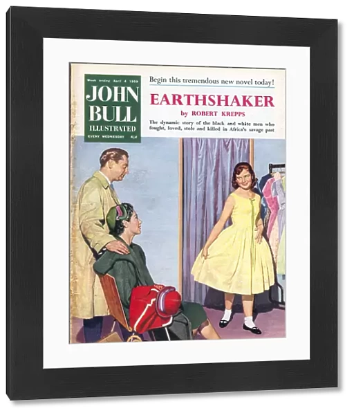 John Bull 1950s UK trying on womens magazines clothing clothes