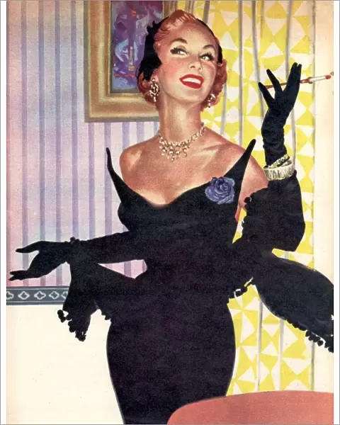 1940s UK womens smoking evening dresses gloves fashion