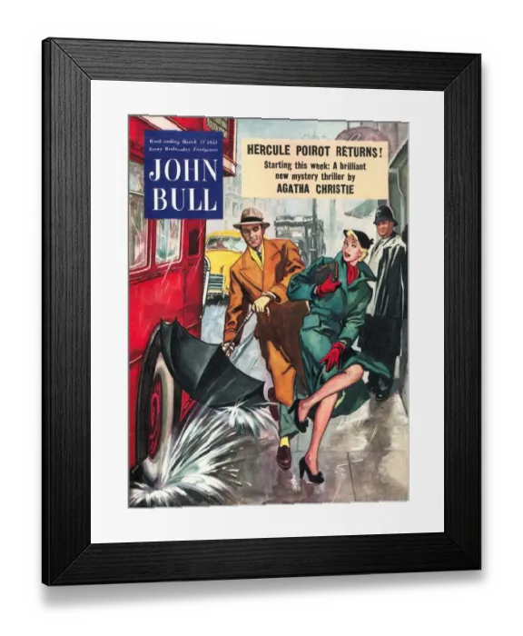 Framed Print : John Bull 1950s UK love chivalry manners puddles magazines raining courteous courtesy