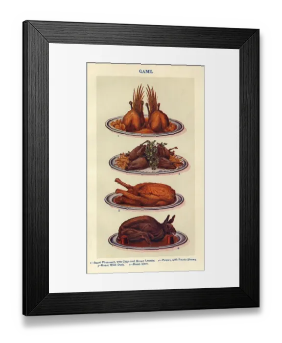 Framed Print : Game 1900s UK Isabella Beeton meat Mrs Beetons Book of Household Management cooking Framed Print : Game 1900s UK Isabella Beeton meat Mrs Beetons Book of Household Management cooking