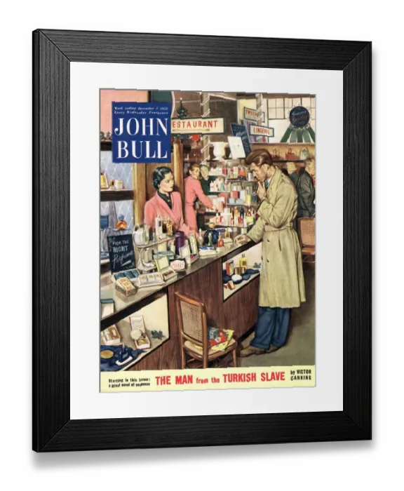 Framed Print : John Bull 1953 1950s UK shopping cosmetic counter make-up makeup womens magazines Framed Print : John Bull 1953 1950s UK shopping cosmetic counter make-up makeup womens magazines