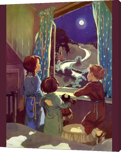 Infant School Illustrations 1950s UK dressing gowns childrens moonlight bedtime Enid
