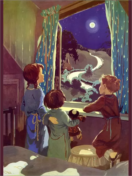 Infant School Illustrations 1950s UK dressing gowns childrens moonlight bedtime Enid