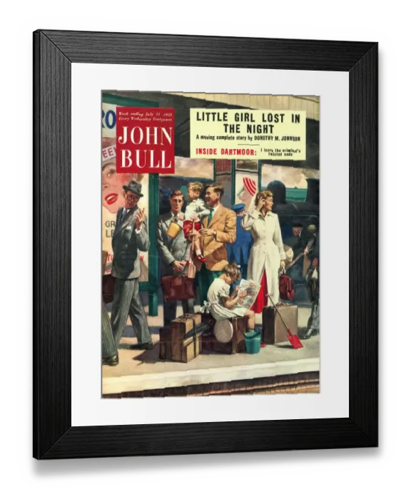 Framed Print : John Bull 1950s UK holidays trains stations platforms delays stress waiting magazines