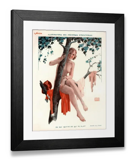 Framed Print : Le Sourire 1920s France glamour erotica naturists naked climbing trees nudes magazines