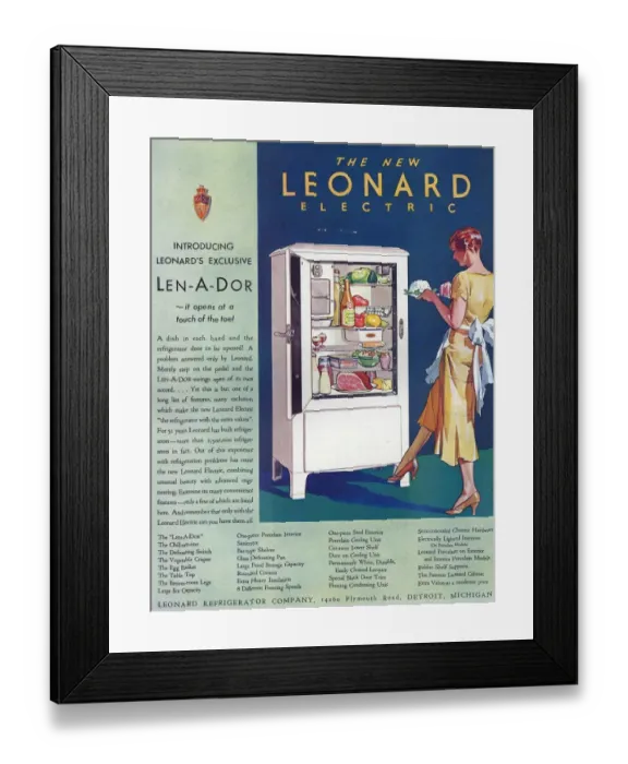 Framed Print : Leonard 1920s USA fridges refridgerators refrigerators len-a-dor Framed Print : Leonard 1920s USA fridges refridgerators refrigerators len-a-dor