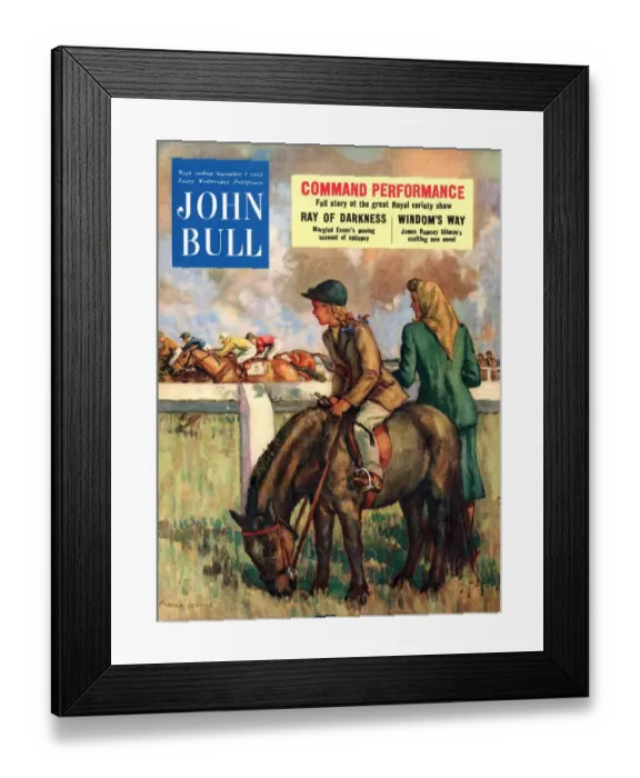 Framed Print : John Bull 1952 1950s UK horses horse racing jockeys ponys magazines ponies