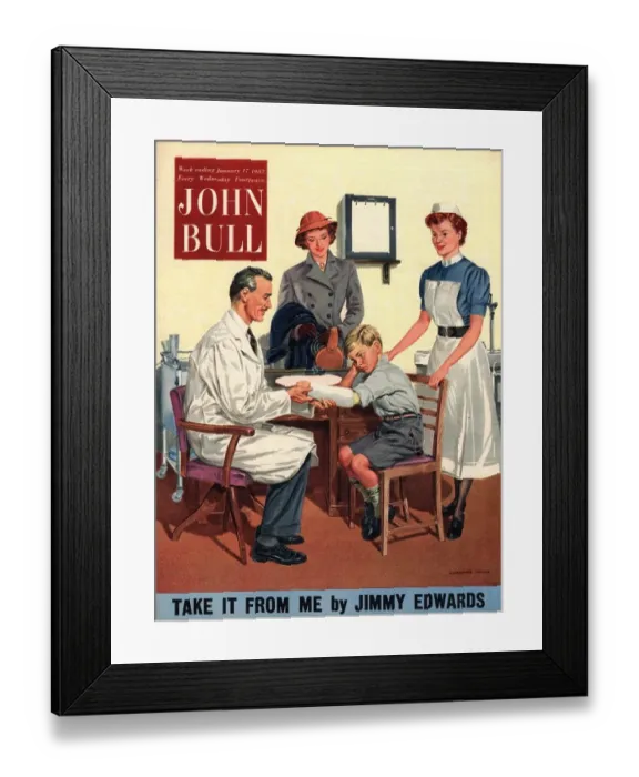 Framed Print : John Bull 1950s UK nurses broken arm children accidents injuries magazines medical