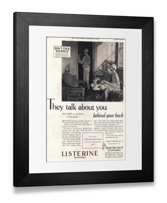 Framed Print : Listerine 1920s USA bad breath Framed Print : Listerine 1920s USA bad breath
