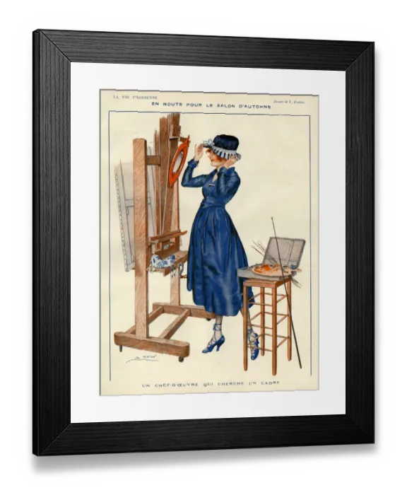Framed Print : La Vie Parisienne 1919 1900s France Leo Fontan illustrations womens hats mirrors easels