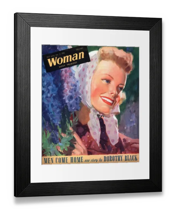 Framed Print : Woman 1943 1940s UK flowers magazines