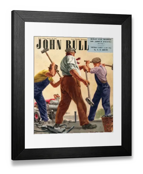 Framed Print : John Bull 1948 1940s UK navvies road builders workmen workman Framed Print : John Bull 1948 1940s UK navvies road builders workmen workman