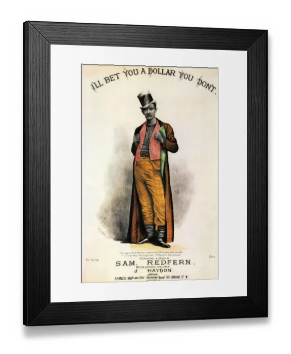 Framed Print : Ill Bet You A Dollat You Dont 1877 1870s UK mens top hats Framed Print : Ill Bet You A Dollat You Dont 1877 1870s UK mens top hats