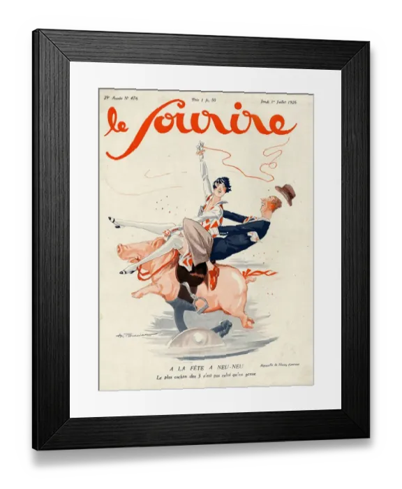 Framed Print : Le Sourire 1926 1920s France magazines pigs fairs fairgrounds rides illustrations