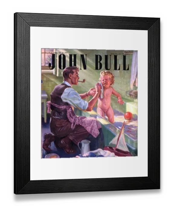 Framed Print : John Bull 1947 1940s UK babies baths fathers pipes smoking decor bathrooms magazines Framed Print : John Bull 1947 1940s UK babies baths fathers pipes smoking decor bathrooms magazines
