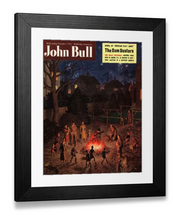 Framed Print : John Bull 1951 1950s UK guy fawkes fireworks bonfires magazines