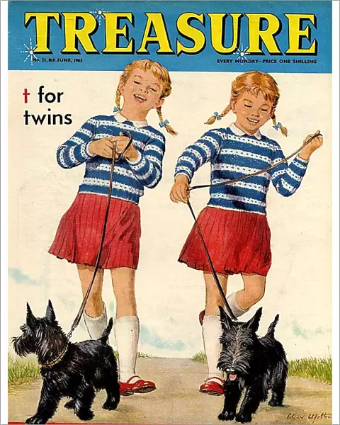 Treasure 1963 1960s UK mcitnt sisters twins dogs childrens childrens dog magazines